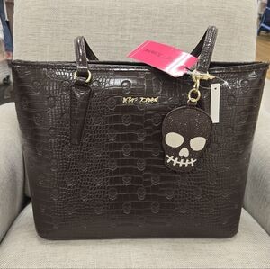 Betsey Johnson Brown Skull Tote Handbag